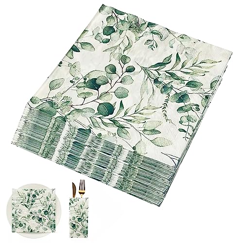 60 Stück Servietten Eukalyptus, Servietten Grün, Party Tischdeko Servietten Hochzeit, Papierserviette Einweg für Taufe Hochzeit Babyparty Konfirmation Garten Hochzeit Party Festliche Anlässe von HENGBIRD