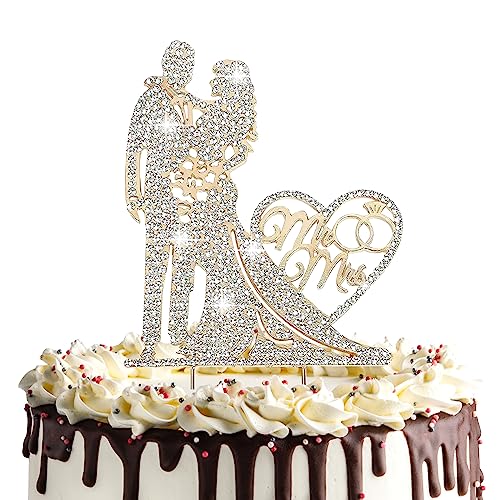 Cake Topper Hochzeit, Torten Topper Hochzeit mit Strass, Mr & Mrs Deko Hochzeit torte, Hochzeitstorte Deko, Cake Topper Hochzeit Personalisiert, Tortenstecker Hochzeit für Verlobung Party (Gold) von HENGBIRD