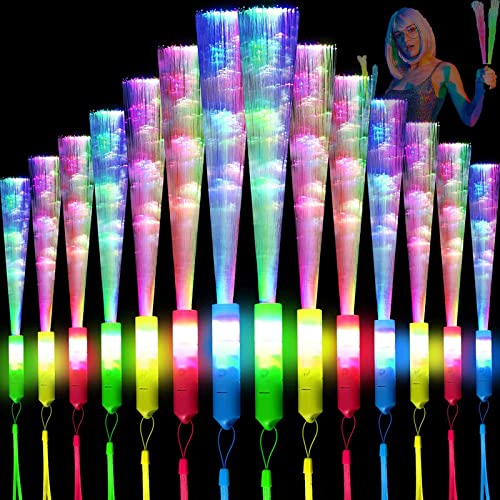 HENGBIRD 12 Stück Leuchtstab Glasfaser, Leuchtstäbe Partyzubehör, Leuchtstäbe Bunte LED Leuchtstäbe Glow in The Darkness Stick Partyzubehör Glasfaser Leuchtstab für Kinder Weihnachten Party Konzert von HENGBIRD