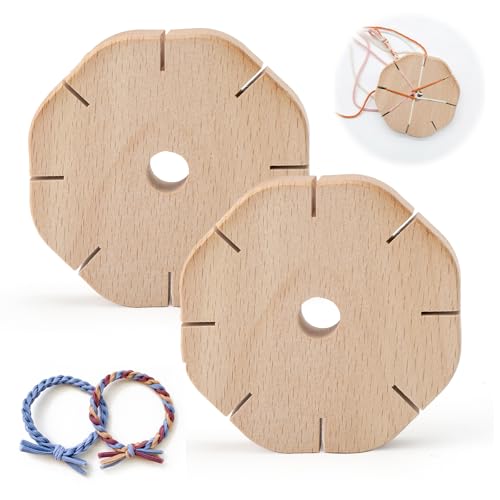 HENGBIRD 2 Stück Kumihimo Flechtscheibe, Knüpfstern aus Holz, Armbänder Knüpfen, Knüpfstern, Kumihimo Perlen Weben Set für Bastelarbeiten, Geburtstags (7cmx1.2cm) von HENGBIRD