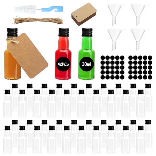 HENGBIRD 42pcs Shot Flaschen Zum BefüLlen, 30ML Kleine Flaschen Zum BefüLlen, Mini Flaschen Zum BefüLlen, LiköRflaschen, Wiederverwendung Shot GläSer mit Deckel Geeignet für Saf、LiköR、Dessert、Whiskey von HENGBIRD