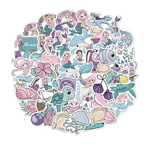 HENGBIRD 50 Stück Meerjungfrau Prinzessin Stickers Aufkleber, Kawaii Vinyl Stickers für Kinder Mädchen, wasserdichte Vinyl Sticker Set für Wasserflaschen Fahrrad Roller Helm Notebook Kindergeburtstag von HENGBIRD