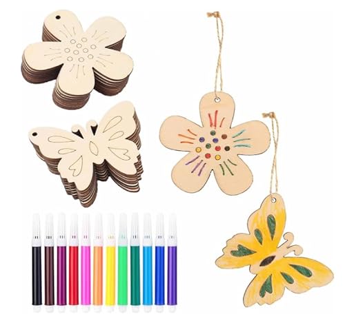 HENGBIRD 56pcs Basteln Kinders, Bastelset Kinder HolzanhäNger Zum Bemalen, Kinder Basteln Schmetterlinge und Blumen, Bastelset Kindergeburtstag Bastelns Diy Deko für Frühling, Zuhause, Schul HENGBIRD 56pcs Basteln Kinders, Bastelset Kinder HolzanhäNger Zum Bemalen, Kinder Basteln Schmetterlinge und Blumen, Bastelset Kindergeburtstag Bastelns Diy Deko für Frühling, Zuhause, Schul von HENGBIRD