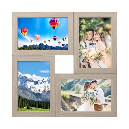 HENGBIRD Bilderrahmen Collage Holz Collage Bilderrahmen Fotocollage Bilderrahmen Fotorahmen für Mehrere Fotos Bilderrahmen Wand Collagemit Glasscheibe und RüCkwand 10×15cm(Eiche, 4 Fotos) von HENGBIRD