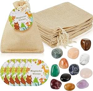 HENGBIRD Glückssteine Kinder 12 Stück Set Bunte natürliche Edelsteine mit Jutebeutel Tier Sticker DIY Geburtstags Mitgebsel Geschenk Magische Kristalle für Schatzsuche & Party Dekoration HENGBIRD Glückssteine Kinder 12 Stück Set Bunte natürliche Edelsteine mit Jutebeutel Tier Sticker DIY Geburtstags Mitgebsel Geschenk Magische Kristalle für Schatzsuche & Party Dekoration von HENGBIRD