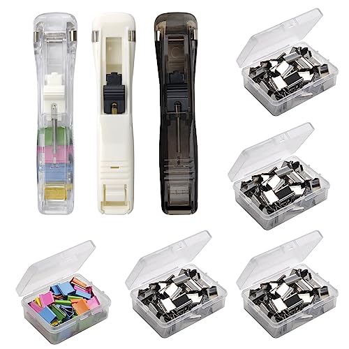 Hefter Clip Dispenser, 3 Stücke Klammernspender Reusable Tragbarer Fast Clam Clip Spender & 250 Edelstahl-Metallklammern, Geeignet für Büro Home Schulbedarf Mini Push Hefter Hefter Clip Dispenser, 3 Stücke Klammernspender Reusable Tragbarer Fast Clam Clip Spender & 250 Edelstahl-Metallklammern, Geeignet für Büro Home Schulbedarf Mini Push Hefter von HENGBIRD