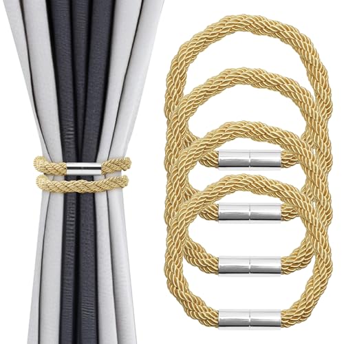 Magnetische Vorhang Raffhalter 4 Stück Stilvolle Vorhang Kordel & Gardinen Raffhalter für Dicke Vorhänge 54cm Raffhalter magnetisch Gold für Wohnzimmer Schlafzimmer Gardinenhalter von HENGBIRD