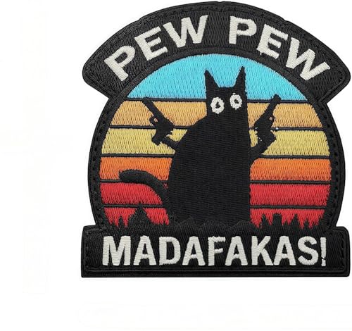 PEW PEW MADAFAKAS mit Pistole Aufnäher Moral Patches Klett Stickerei Taktische Klettverschluss Für Kleidung Rucksack Baseballkappe Uniform Weste Hundegeschirr (Mehrfarbige) von HENGBIRD
