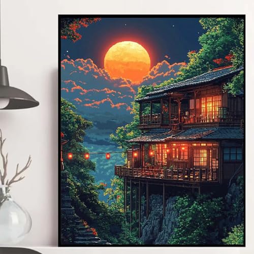 Antike Gebäude Diamond Painting 70x50cm, Mond Diamond Painting Erwachsene Anfänger 5D DIY Runder Vollbohrer Diamanten Malerei Mosaik Bastelset Erwachsene für Zimmer Deko, Geschenke -hjw250894AB9 von HENJGWEG