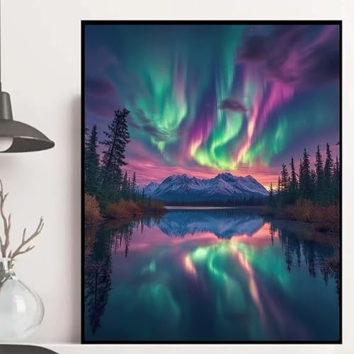 Aurora Diamond Painting 60x80 cm, Landschaft Diamond Painting Erwachsene Anfänger 5D DIY Runder Vollbohrer Diamanten Malerei Mosaik Bastelset Erwachsene für Zimmer Deko, Geschenke -hjw2508UG4HN von HENJGWEG