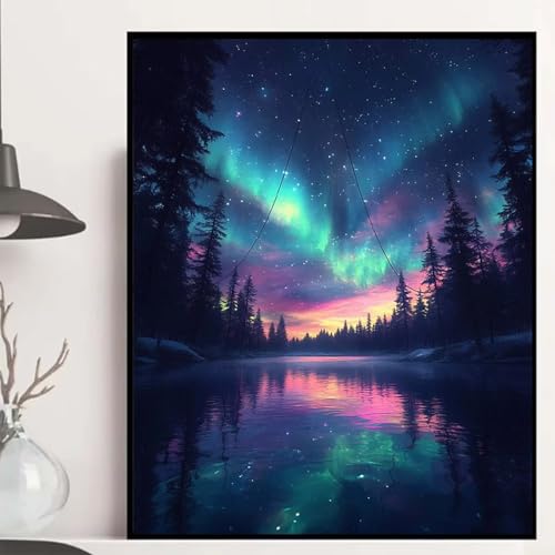 Aurora Diamond Painting 60x80cm, Wald Diamond Painting Erwachsene Anfänger 5D DIY Runder Vollbohrer Diamanten Malerei Mosaik Bastelset Erwachsene für Zimmer Deko, Geschenke für Frauen -hjw25088I von HENJGWEG