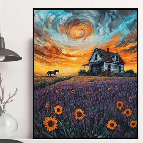 Bauernhof Diamond Painting 120x90cm, Landschaft Diamond Painting Erwachsene Anfänger 5D DIY Runder Vollbohrer Diamanten Malerei Mosaik Bastelset Erwachsene für Zimmer Deko, Geschenke -hjw2508U8 von HENJGWEG