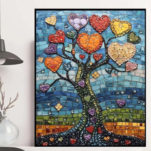 Baum Diamond Painting 40x50cm, Landschaft Diamond Painting Erwachsene Anfänger 5D DIY Runder Vollbohrer Diamanten Malerei Mosaik Bastelset Erwachsene für Zimmer Deko, Geschenke für Frauen -hjw2508EU von HENJGWEG