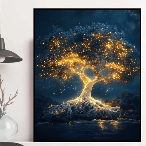 Baum des Lebens Diamond Painting 90×120cm, Sternenhimmel Diamond Painting Erwachsene Anfänger 5D DIY Runder Vollbohrer Diamanten Malerei Mosaik Bastelset Erwachsene für Zimmer Deko -hjw2508NW02M von HENJGWEG