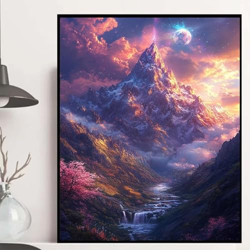 Berg Diamond Painting 30x40 cm, Landschaft Diamond Painting Erwachsene Anfänger 5D DIY Runder Vollbohrer Diamanten Malerei Mosaik Bastelset Erwachsene für Zimmer Deko, Geschenke für Frauen -hjw2508PN von HENJGWEG