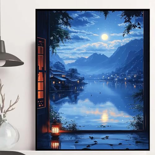Berg Diamond Painting 90x120 cm, Meer Diamond Painting Erwachsene Anfänger 5D DIY Runder Vollbohrer Diamanten Malerei Mosaik Bastelset Erwachsene für Zimmer Deko, Geschenke für Frauen -hjw250837 von HENJGWEG
