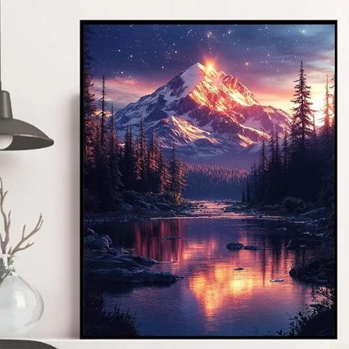 Berg Diamond Painting 90x120cm, Dschungel Diamond Painting Erwachsene Anfänger 5D DIY Runder Vollbohrer Diamanten Malerei Mosaik Bastelset Erwachsene für Zimmer Deko, Geschenke für Frauen -hjw25083T von HENJGWEG