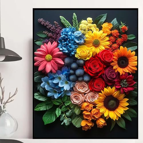 Blumen Diamond Painting 60x80 cm, Blumen Diamond Painting Erwachsene Anfänger 5D DIY Runder Vollbohrer Diamanten Malerei Mosaik Bastelset Erwachsene für Zimmer Deko, Geschenke für Frauen -hjw2508SC von HENJGWEG