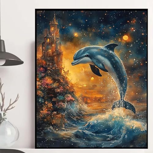 Delphin Diamond Painting 50x40cm, Burg Diamond Painting Erwachsene Anfänger 5D DIY Runder Vollbohrer Diamanten Malerei Mosaik Bastelset Erwachsene für Zimmer Deko, Geschenke für Frauen -hjw2508Z1 Delphin Diamond Painting 50x40cm, Burg Diamond Painting Erwachsene Anfänger 5D DIY Runder Vollbohrer Diamanten Malerei Mosaik Bastelset Erwachsene für Zimmer Deko, Geschenke für Frauen -hjw2508Z1 von HENJGWEG