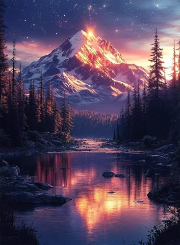 Diamond Painting Berg Diamond Painting Erwachsene, Crystal Art Dschungel Muster Design 5D DIY Runder Vollbohrer Diamanten Malerei Stickerei Kreuzstich Basteln für Deko Wohnzimmer 100x135cm -hjw250828 von HENJGWEG