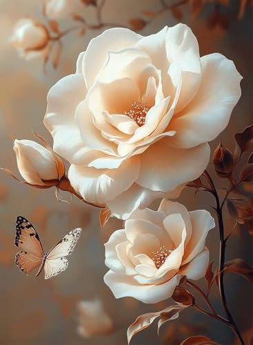 Diamond Painting Blumen Diamond Painting Erwachsene, Crystal Art Schmetterling Muster Design 5D DIY Vollbohrer Diamanten Malerei Stickerei Kreuzstich Basteln für Deko Wohnzimmer 40x50cm -hjw2508G1 von HENJGWEG