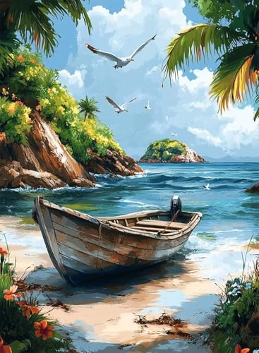 Diamond Painting Boot Diamond Painting Erwachsene, Crystal Art Strand Muster Design 5D DIY Runder Vollbohrer Diamanten Malerei Stickerei Kreuzstich Basteln für Deko Wohnzimmer 100×135cm -hjw250849 von HENJGWEG