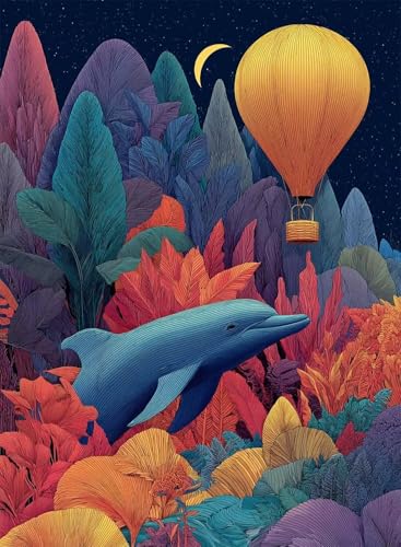 Diamond Painting Delphin Diamond Painting Erwachsene, Crystal Art Heißluftballon Muster Design 5D DIY Vollbohrer Diamanten Malerei Stickerei Kreuzstich Basteln für Deko Wohnzimmer 60×80cm -hjw250864 von HENJGWEG