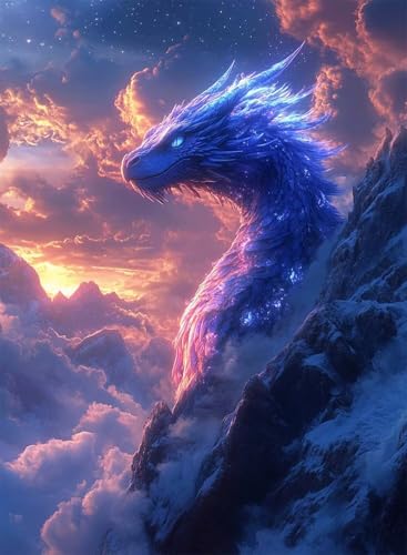 Diamond Painting Drachen Diamond Painting Erwachsene, Crystal Art Berg Muster Design 5D DIY Runder Vollbohrer Diamanten Malerei Stickerei Kreuzstich Basteln für Deko Wohnzimmer 60x80cm -hjw250862 von HENJGWEG