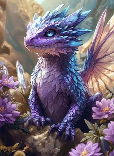 Diamond Painting Drachen Diamond Painting Erwachsene, Crystal Art Blumen Muster Design 5D DIY Runder Vollbohrer Diamanten Malerei Stickerei Kreuzstich Basteln für Deko Wohnzimmer 100×135cm -hjw250880 von HENJGWEG