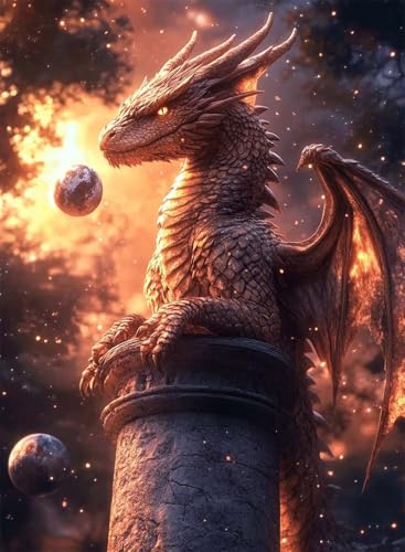 Diamond Painting Drachen Diamond Painting Erwachsene, Crystal Art Tier Muster Design 5D DIY Runder Vollbohrer Diamanten Malerei Stickerei Kreuzstich Basteln für Deko Wohnzimmer 80x60cm -hjw2508K0 von HENJGWEG