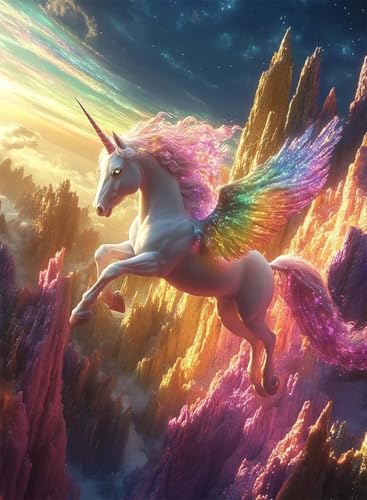 Diamond Painting Einhorn Diamond Painting Erwachsene, Crystal Art Horse Muster Design 5D DIY Runder Vollbohrer Diamanten Malerei Stickerei Kreuzstich Basteln für Deko Wohnzimmer 60x80 cm -hjw2508KJ von HENJGWEG