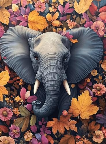 Diamond Painting Elefant Diamond Painting Erwachsene, Crystal Art Blumen Muster Design 5D DIY Runder Vollbohrer Diamanten Malerei Stickerei Kreuzstich Basteln für Deko Wohnzimmer 50×70cm -hjw250871 von HENJGWEG