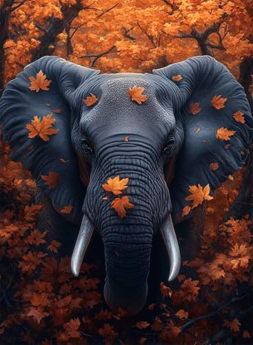 Diamond Painting Elefant Diamond Painting Erwachsene, Crystal Art Herbst Muster Design 5D DIY Runder Vollbohrer Diamanten Malerei Stickerei Kreuzstich Basteln für Deko Wohnzimmer 90×120cm -hjw2508ZT von HENJGWEG