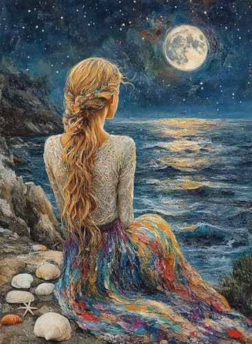 Diamond Painting Frau Diamond Painting Erwachsene, Crystal Art Mond Muster Design 5D DIY Runder Vollbohrer Diamanten Malerei Stickerei Kreuzstich Basteln für Deko Wohnzimmer 135x100cm -hjw2508F9 von HENJGWEG