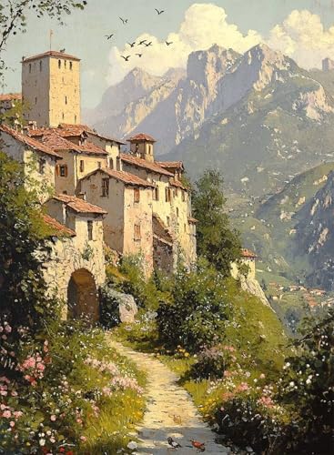 Diamond Painting Häuser Diamond Painting Erwachsene, Crystal Art Landschaft Muster Design 5D DIY Runder Vollbohrer Diamanten Malerei Stickerei Kreuzstich Basteln für Deko Wohnzimmer 40×50cm -hjw2508C4 von HENJGWEG