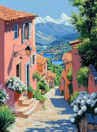 Diamond Painting Häuser Diamond Painting Erwachsene, Crystal Art Landschaft Muster Design 5D DIY Vollbohrer Diamanten Malerei Stickerei Kreuzstich Basteln für Deko Wohnzimmer 90x120cm -hjw250831 von HENJGWEG