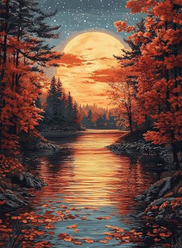 Diamond Painting Herbst Diamond Painting Erwachsene, Crystal Art Landschaft Muster Design 5D DIY Runder Vollbohrer Diamanten Malerei Stickerei Kreuzstich Basteln für Deko Wohnzimmer 50x70cm -hjw2508Y4 von HENJGWEG