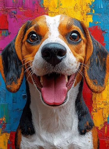 Diamond Painting Hund Diamond Painting Erwachsene, Crystal Art Tier Muster Design 5D DIY Runder Vollbohrer Diamanten Malerei Stickerei Kreuzstich Basteln für Deko Wohnzimmer 90x120 cm -hjw250816 von HENJGWEG