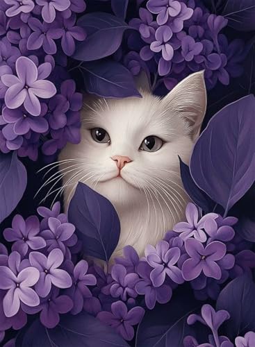 Diamond Painting Katze Diamond Painting Erwachsene, Crystal Art Magnolie Muster Design 5D DIY Runder Vollbohrer Diamanten Malerei Stickerei Kreuzstich Basteln für Deko Wohnzimmer 50x40cm -hjw250855 von HENJGWEG