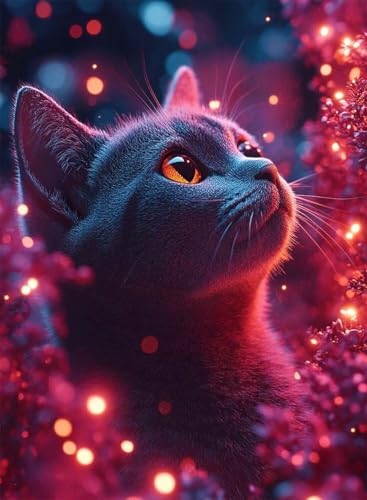 Diamond Painting Katze Diamond Painting Erwachsene, Crystal Art Tier Muster Design 5D DIY Runder Vollbohrer Diamanten Malerei Stickerei Kreuzstich Basteln für Deko Wohnzimmer 90x120 cm -hjw2508AD von HENJGWEG