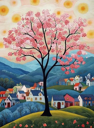 Diamond Painting Kirschblüten Diamond Painting Erwachsene, Crystal Art Häuser Muster Design 5D DIY Vollbohrer Diamanten Malerei Stickerei Kreuzstich Basteln für Deko Wohnzimmer 60x80cm -hjw2508R9 von HENJGWEG
