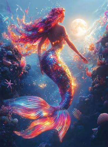 Diamond Painting Meerjungfrau Diamond Painting Erwachsene, Crystal Art Meer Muster Design 5D DIY Vollbohrer Diamanten Malerei Stickerei Kreuzstich Basteln für Deko Wohnzimmer 100x135 cm -hjw2508II von HENJGWEG
