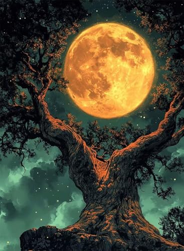 Diamond Painting Mond Diamond Painting Erwachsene, Crystal Art Baum Muster Design 5D DIY Runder Vollbohrer Diamanten Malerei Stickerei Kreuzstich Basteln für Deko Wohnzimmer 40x50cm -hjw2508VXHV7 von HENJGWEG