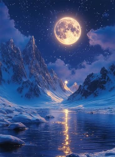 Diamond Painting Mond Diamond Painting Erwachsene, Crystal Art Berg Muster Design 5D DIY Runder Vollbohrer Diamanten Malerei Stickerei Kreuzstich Basteln für Deko Wohnzimmer 60×80cm -hjw250873VZJ von HENJGWEG
