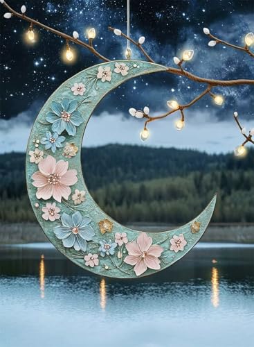 Diamond Painting Mond Diamond Painting Erwachsene, Crystal Art Landschaft Muster Design 5D DIY Runder Vollbohrer Diamanten Malerei Stickerei Kreuzstich Basteln für Deko Wohnzimmer 60x80 cm -hjw2508GW von HENJGWEG