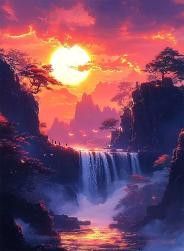 Diamond Painting Natur Diamond Painting Erwachsene, Crystal Art Landschaft Muster Design 5D DIY Runder Vollbohrer Diamanten Malerei Stickerei Kreuzstich Basteln für Deko Wohnzimmer 80x60cm -hjw250891 von HENJGWEG