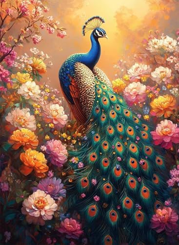 Diamond Painting Pfau Diamond Painting Erwachsene, Crystal Art Blumen Muster Design 5D DIY Runder Vollbohrer Diamanten Malerei Stickerei Kreuzstich Basteln für Deko Wohnzimmer 90×120cm -hjw250872 von HENJGWEG