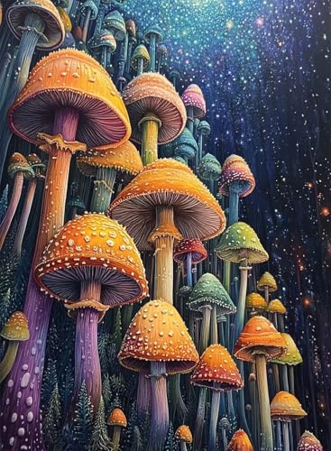Diamond Painting Pilz Diamond Painting Erwachsene, Crystal Art Verträumt Muster Design 5D DIY Runder Vollbohrer Diamanten Malerei Stickerei Kreuzstich Basteln für Deko Wohnzimmer 60×80cm -hjw25083N von HENJGWEG