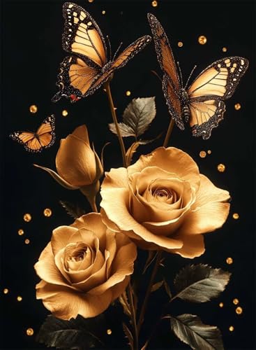 Diamond Painting Rose Diamond Painting Erwachsene, Crystal Art Schmetterling Muster Design 5D DIY Vollbohrer Diamanten Malerei Stickerei Kreuzstich Basteln für Deko Wohnzimmer 80x60cm -hjw25087D von HENJGWEG