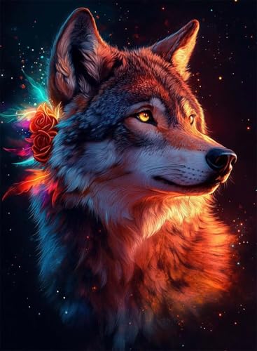 Diamond Painting Rose Diamond Painting Erwachsene, Crystal Art Wolf Muster Design 5D DIY Runder Vollbohrer Diamanten Malerei Stickerei Kreuzstich Basteln für Deko Wohnzimmer 50x70 cm -hjw2508J4 von HENJGWEG